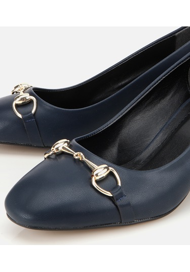 Hotiç Kadın Lacivert Gold Tokalı Kalın Topuklu Ayakkabı 01ayh314840a680 01ayh314840a680 Lacivert