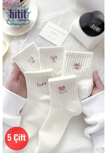 Hitit Socks Kadın 5 Çift Premium Desenli Sevimli Hayvan Ve Fi... Çok Renkli