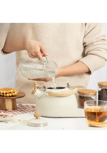 Valkyrie 2.5l Paslanmaz Çelik Düdüklü Su Isıtıcısı Demlik Islıklı Kettle Krem