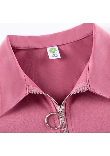 Haki Fermuar Turn-down Yaka T Gömlek Kadın Kısa Kollu Yaz Üstleri Pamuk Tshirt Kadın Kore Giysileri Tee Gömlek Femme Haki