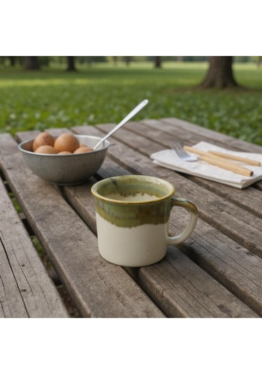 Seramik Kahve Kupası Yeşil-beyaz