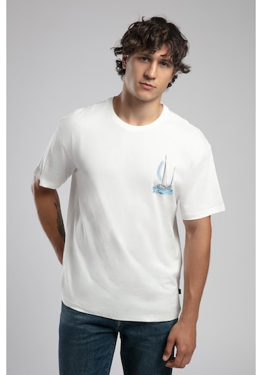 Lee Cooper Kelvin Erkek %100 Pamuk O Yaka T-shirt Ekru-19933 Ekru