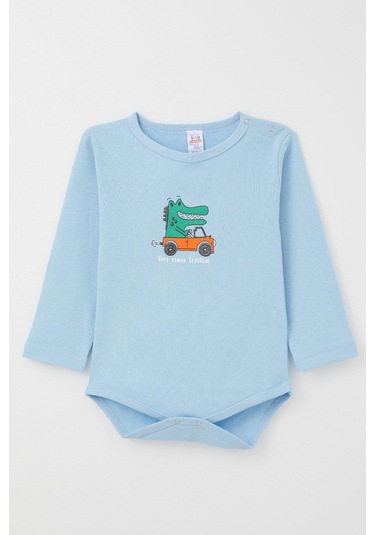 Breeze Erkek Bebek Çıtçıtlı Zıbın Body Şoför Timsahcık Baskılı 9 Ay-3 Yaş, Mavi Mavi