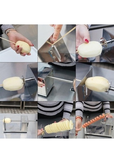 Besthome1 Inox Patates Dilimleyici - Kaymaz Altlı, Kolay Kullanım, Zaman Tasarrufu, Spiral Kesim Gümüş