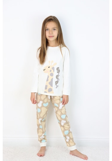 Kız Çocuk Orta Kalınlıkta Basic Baskılı Pijama Takımı Gri