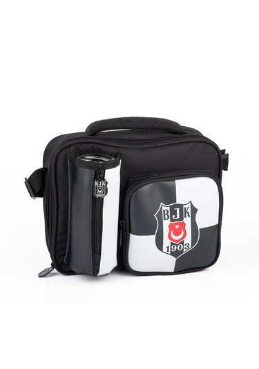 Beşiktaş Bjk 1903 Logo Desenli Suni Deri Beslenme Çantası Siyah
