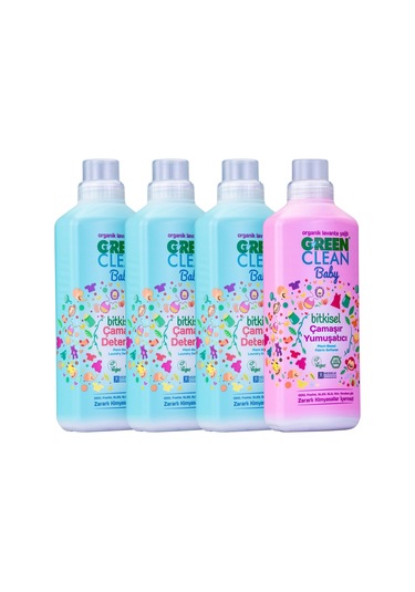 Green Clean Baby Deterjan 1 Lt 3 Adet + Baby Yumuşatıcı 1 Lt