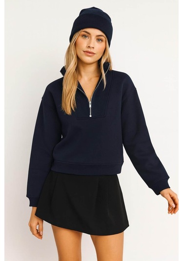 Fashion Friends Fermuarlı Kamyoner Yaka Lacivert Kadın Sweatshirt 25k0166k1 Lacivert Fashion Friends Fermuarlı Kamyoner Yaka Lacivert Kadın Sweatshirt 25k0166k1 Lacivert