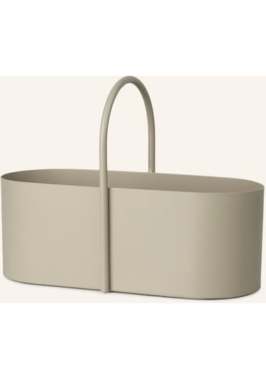 Ferm Mat Boyalı Toz Kaplamalı Oval Metal Sepet Dekoratif Kutu Bej