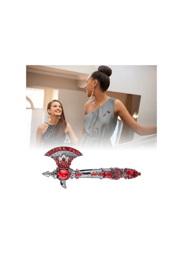 Lemestar Klasik Elmaslı Bıçak Desenli Broş - Dayanıklı Alyuminyum Malzeme, Gündelik Ve Özel Etkinlikler İçin Dekoratif Takı Kırmızı
