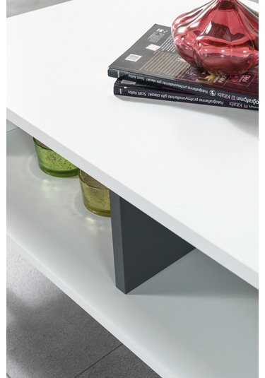 2012 Şile Metal Ayaklı Orta Sehpa , Salon Sehpası Beyaz - Antrasit Beyaz - Antrasit