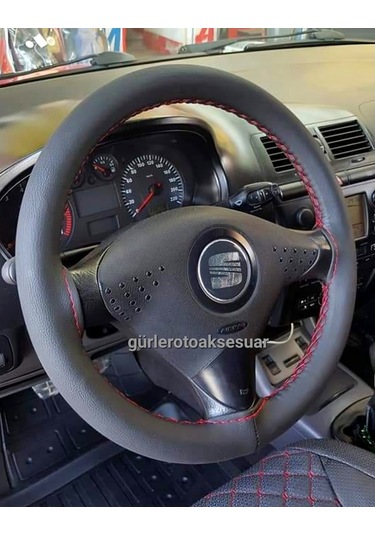 Seat Ibiza Dikmeli Direksiyon Kılıfı Soft Kırmızı Ipli 10Cm A+