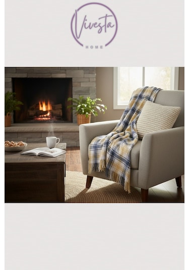 Yumuşacık Scotch Battaniye 150 200 Cm Sıcak, Şık Ve Konforlu Tasarım Lacivert - Sarı