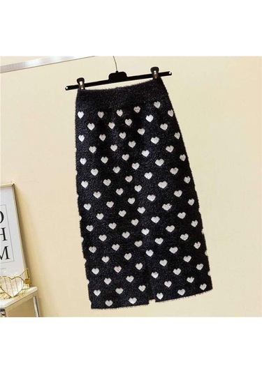 Sonbahar Kış Kadın Örme Etek Kadın Etek Yüksek Bel Kalınlaşmak Taklit Vizon Kadife Ince Orta Uzunlukta Tek Adım Etek Siyah&grı Siyah - Gri