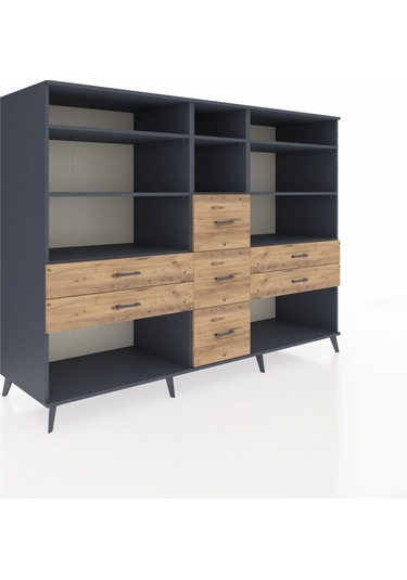 Kronos Dolap 8 Raflı 7 Çekmeceli 220x59x163 Antrasit-antrasit/ça Antrasit-antrasit/çam