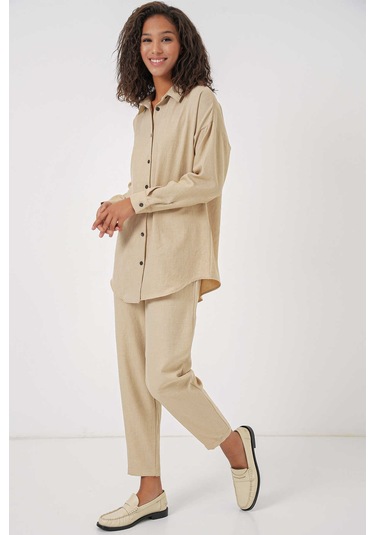 Gabria Keten Ön Düğmeli Takım Bej