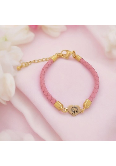 Archin Joker Temalı Kalp Figürlü 14 Ayar Altın Plakalı Pembe Derili Hediye Bileklik-473sembol Joker