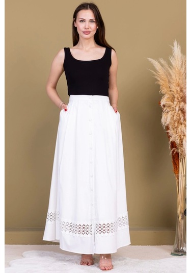 Dantel Detaylı Pileli Pamuk Etek 6025-beyaz Beyaz