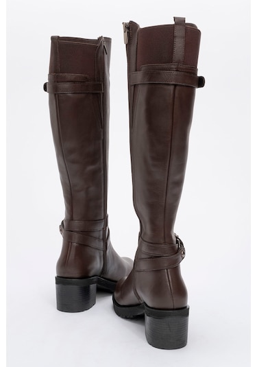 Kadın Yüksek Topuklu Fermuarlı Çizme Gerçek Deri Br 08029 Kahverengi Null Kahverengi