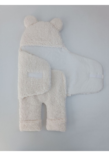 Bebek Dış Kundak Battaniyesi Welsoft Ekstra Uzun Kışlık Peluş Ayakları Açılabilen Uyku Tulumu 0-12ay Ekru