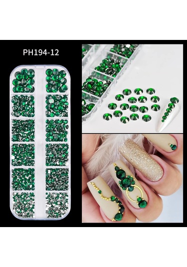 1200pc + Safir Mavi Nail Art Rhinestones 12grid Çok Şekiller Kristal Taşlar Tırnak Takılar Flatback Yuvarlak Boncuk Cam Elmas Taş Açık Gri