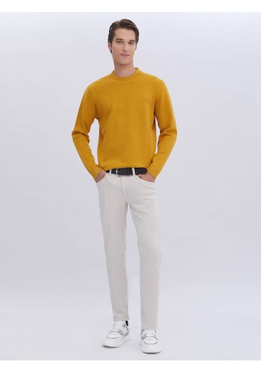 Kip Sarı Yarım Balıkçı Yaka Desenli Triko Çok Renkli