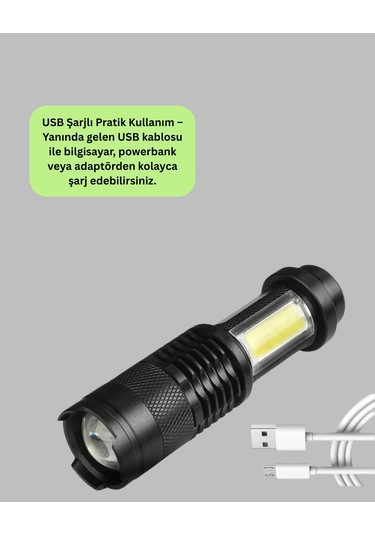 Alüminyum Gövdeli 2000 Lümen Güçlü Led El Feneri Çok Renkli