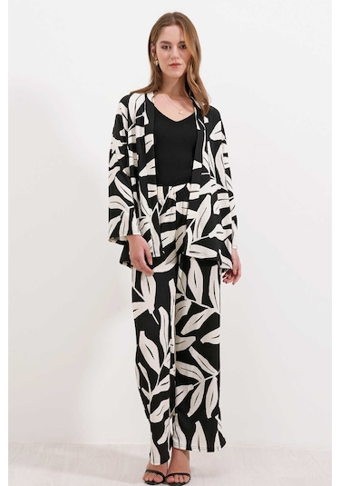 Gabria Desenli Kimono Takım Siyah