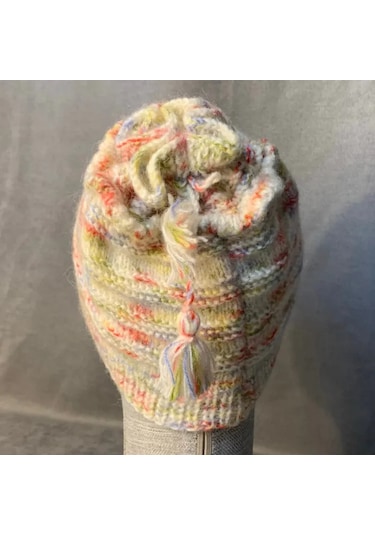 Uretti - Kadir 7704 - El Örgüsü Ebruli Yün Atkı - Bere - İkili Set - 3 Yaş Bej