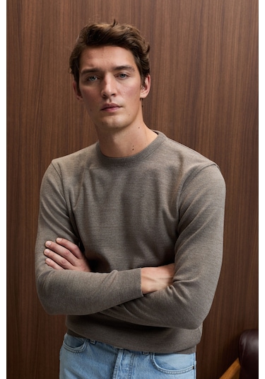 VAREX Erkek Yuvarlak Yaka Basic Slim Fit Triko Vizon Kazak