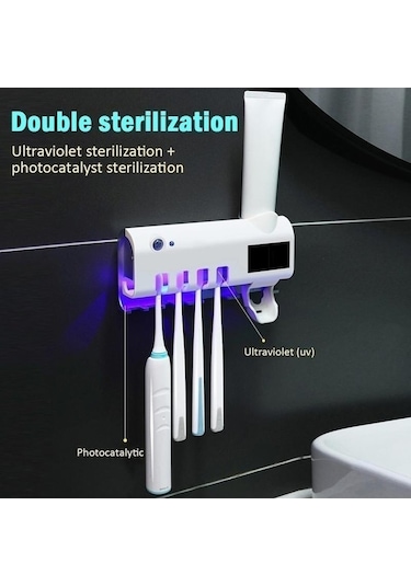 Jms Güneş Enerjisi Uv Işık Diş Fırçası Sterilizatörü Diş Fırçası Tutucu Otomatik Diş Macunu Sıkacağı Dağıtır Oa Beyaz