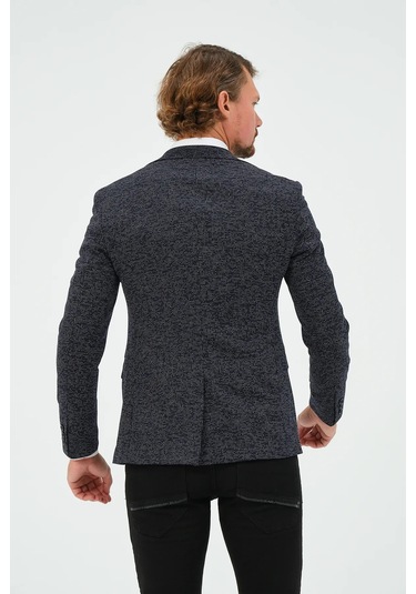Bonesti Erkek Slim Fit Blazer Ceket Lacivert Desenli
