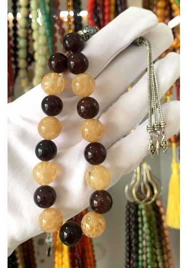 Kehribarkolik Bilek Boy Alacalı Akik Taşlı Tesbih