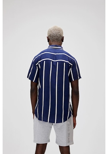 Bad Bear Sergio Erkek Lacivert Çizgili Kısa Kollu Gömlek Lacivert