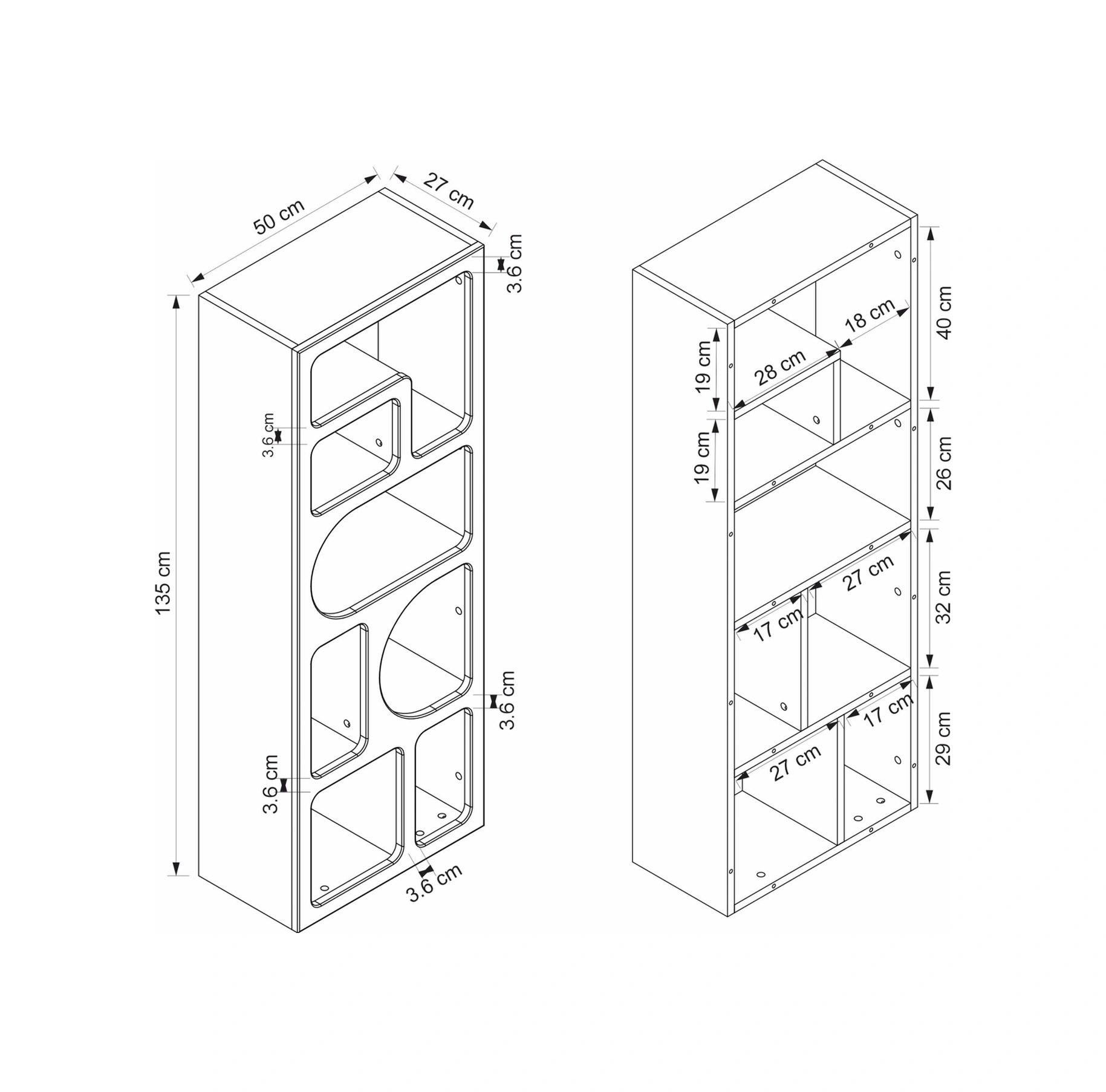 Bohem Kitaplık 135 Cm Mebran - Beyaz Beyaz