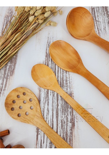 Ahşap Tahta Mutfak Kaşık Seti 4 Parça Kayın, Şimşir Ağacı 4-4