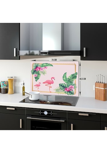 Decorıta Cam Ocak Arkası Koruyucu | Tropik Flamingo