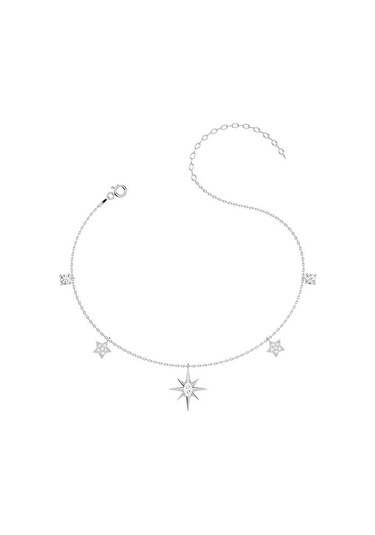 İndigo Takı Kutup Yıldızı Tek Taş Beyaz Gümüş Halhal Çok Renkli