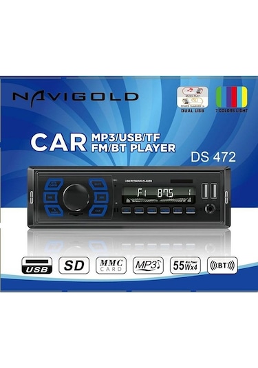 Navigold Ds-472 Çift Usb Girişli Bluetooth Oto Teyp Sd Aux Teyp Amfi Çıkışlı Kumandalı Rgb Işıklı