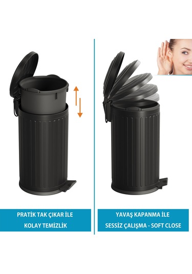Aqua Bagno Midas Çöp Kovası -pedallı 16 Lt. , Mat Siyah