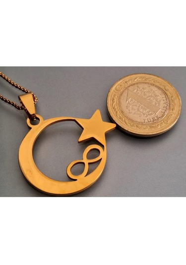 Paslanmaz Çelik Altın Renk Sonsuzluk Tema Ayyıldız Kolye Altın