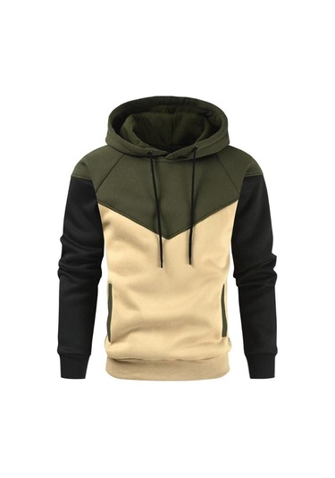 Erkek Patchwork Kapşonlu Kazak Hoodies Giyim Rahat Gevşek Polar Sıcak Sokak Giyimi Erkek Moda Sonbahar Kış Spor Dış Giyim Yeşil