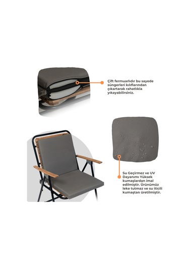 Xpermate Arkalıklı Fermuarlı 40 x 40 CM Sırtlıklı Sandalye Minderi Gri