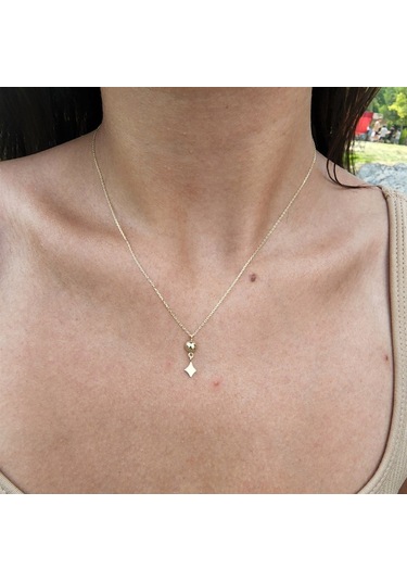 Karo Güverseli Sade Taşsız Tasarım Modern Gündelik Hediye Taşsız 14 Ayar Altın Kolye-güvercin Kolye