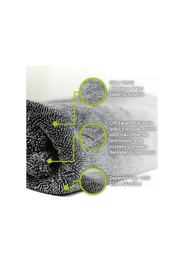 Coofbe Profesyonel 40x60cm 1200gsm Ultra Kalın Mikrofiber Araç Kurulama Havlusu Oto Yıkama Bezi Kurutma Havlusu