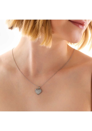 925 Ayar Gümüş Bombeli Kalp Kadın Kolye Gümüş