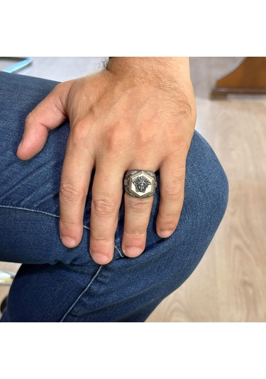 Medusa Motifli 925 Ayar Gümüş Yüzük, Cesur Sembol Yüzük Gümüş