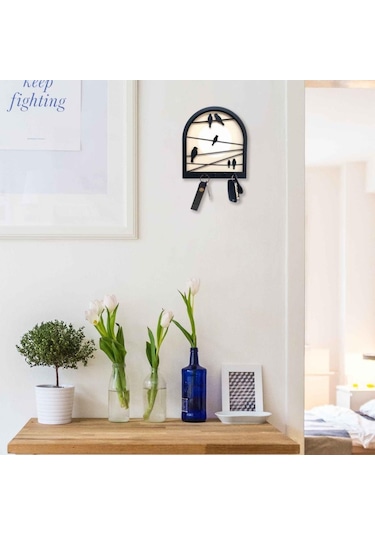 Cajuart Tel Üstünde Kuşlar Katmanlı Tasarım Duvar Askılık Anahtarlık Duvar Dekoru