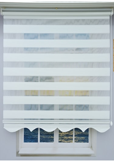 Kırık Beyaz Pliseli Zebra Stor Perde - Eteği Dilimli - Alüminyum Kasa Ve Boru Kırık Beyaz