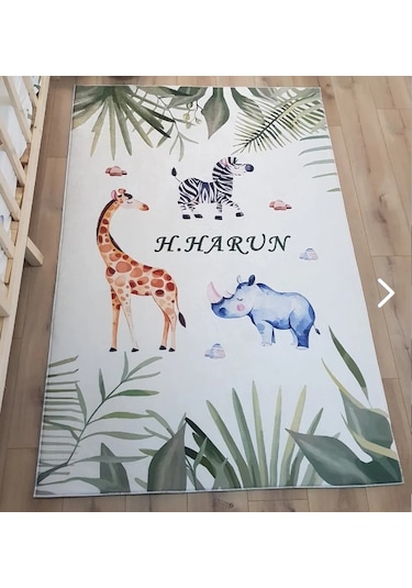 Safari Model Dijital Baskı Çocuk Oda Halısı Çok Renkli